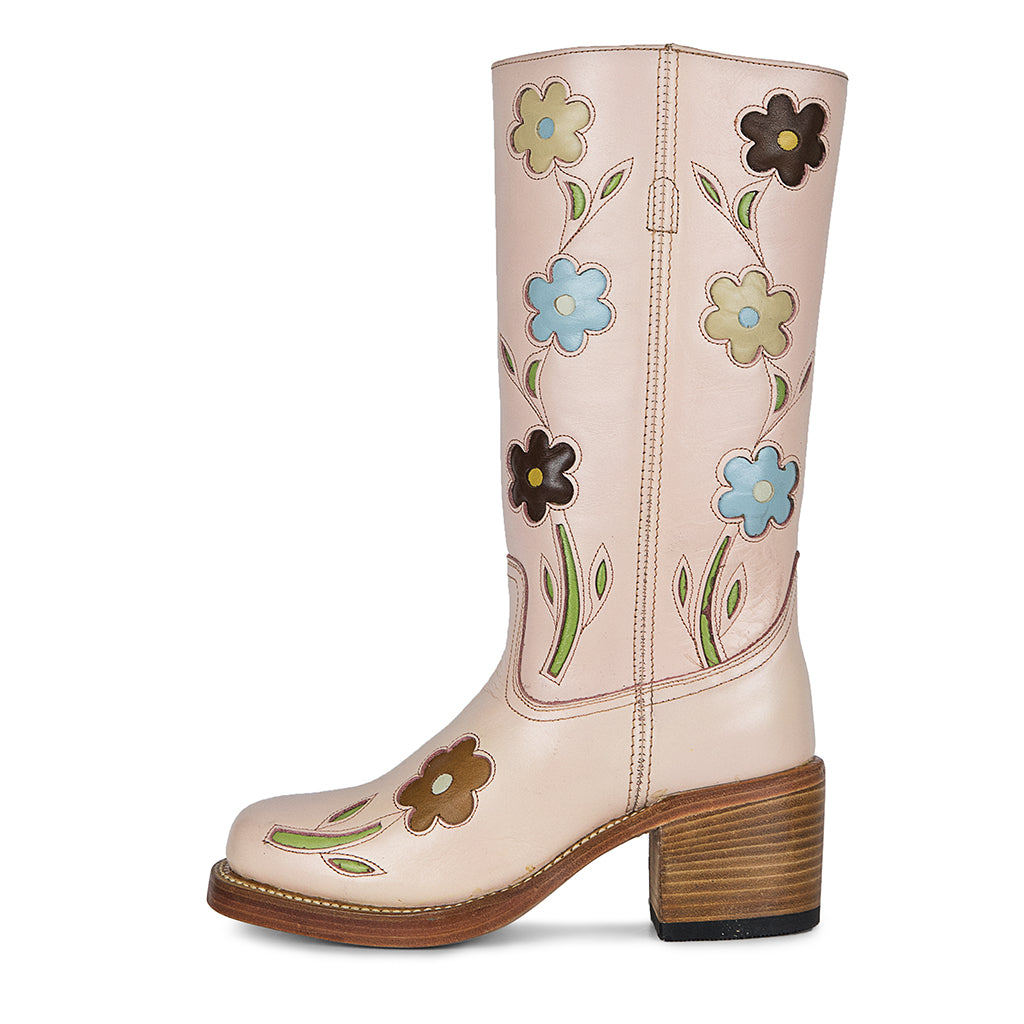 Flower Boots Pink & Brown