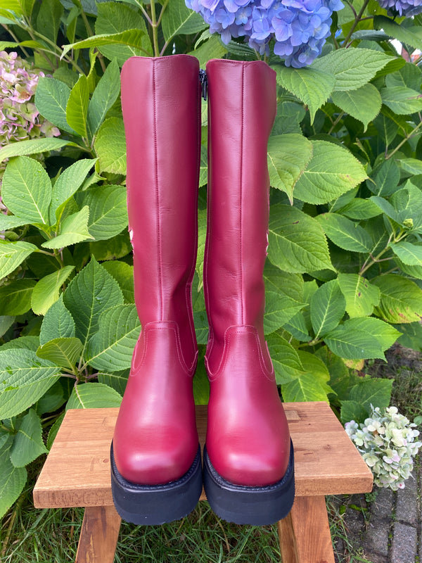 LIMITED EDITION - Platform Flower Boots Bordeaux