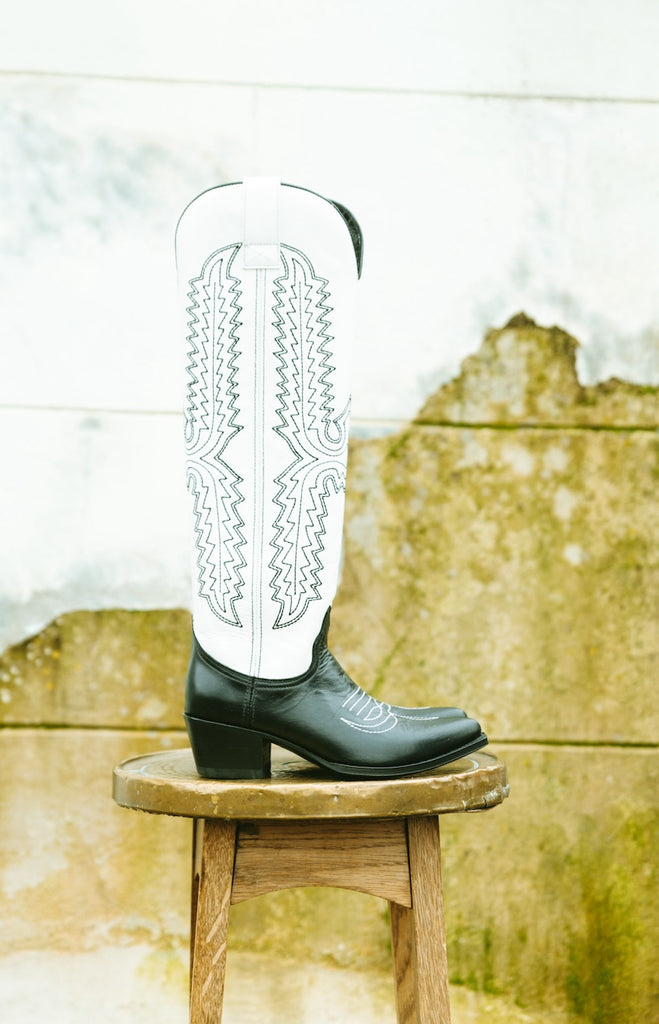 Tall Western Boots Black & White