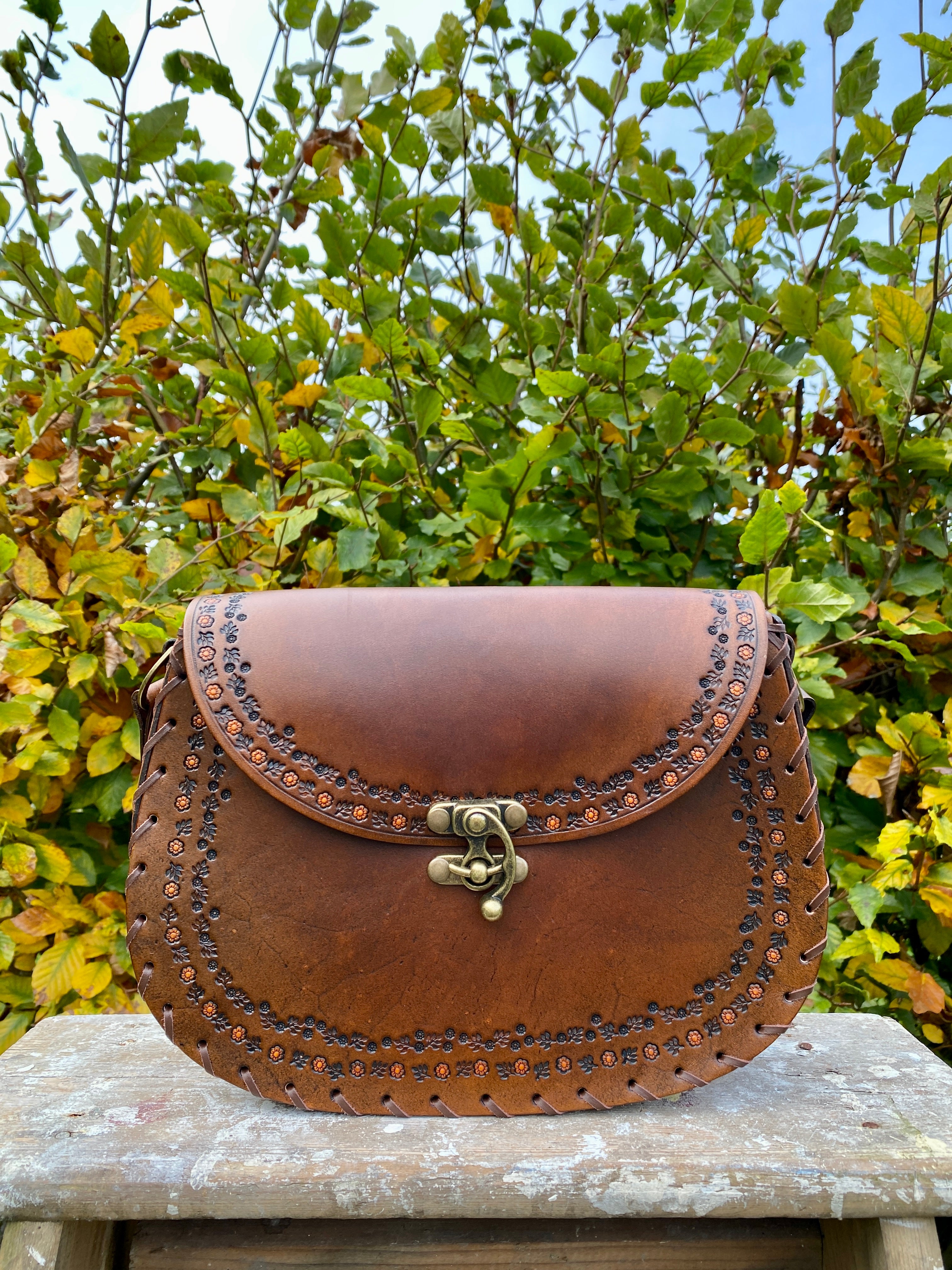 Vintage Hand-Tooled Leather Purse - Shoulder Bags