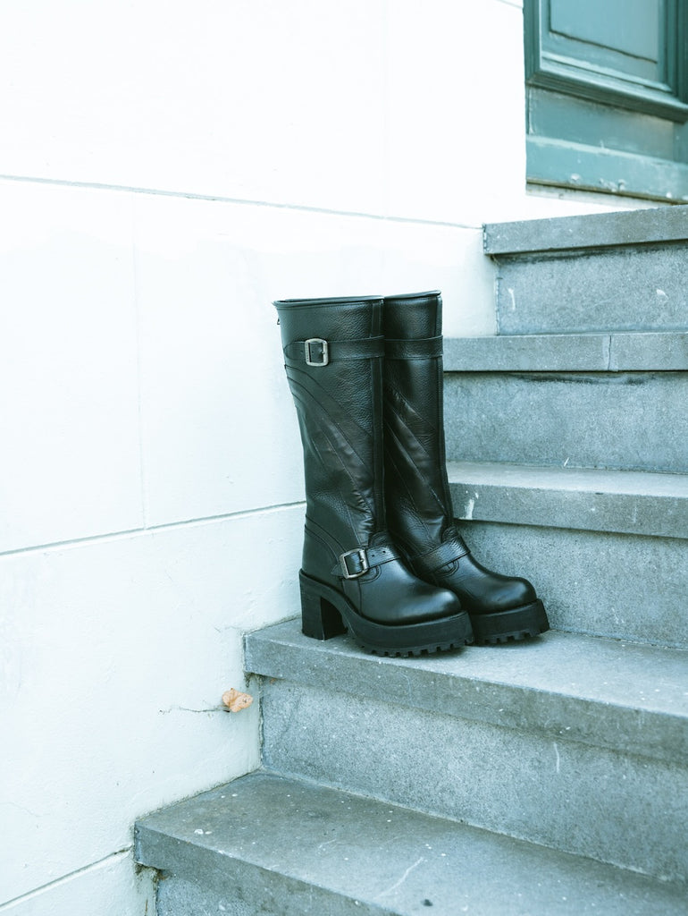 Black Platform Buckle Boots - Deadstock