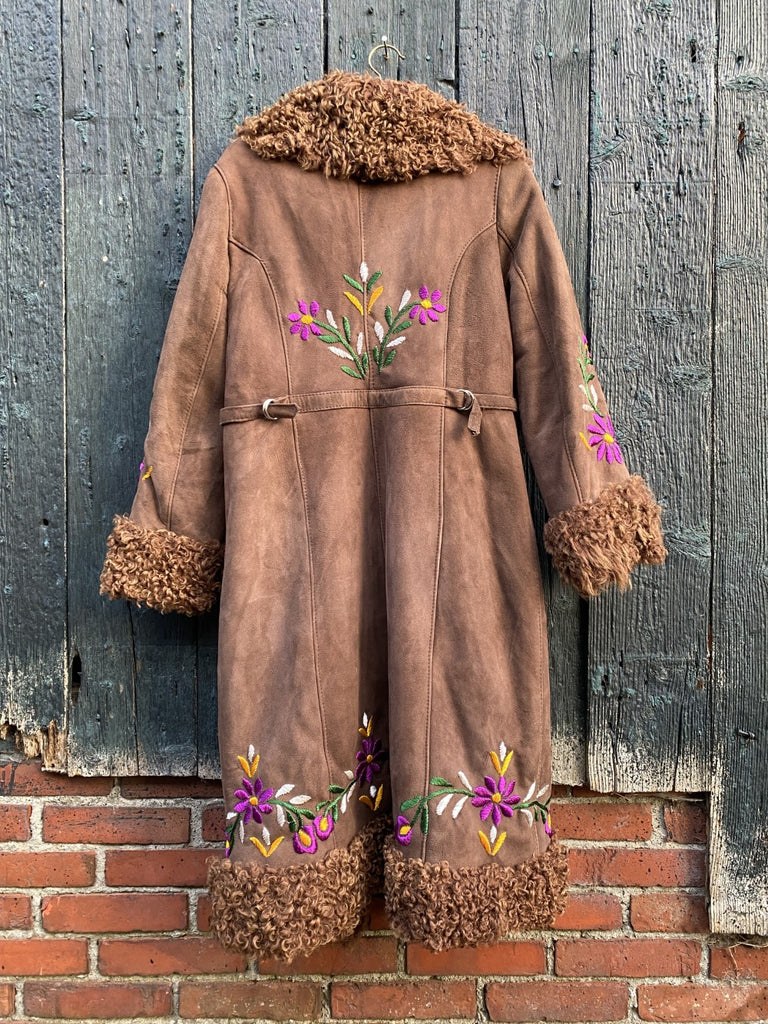 Embroidered shearling clearance coat