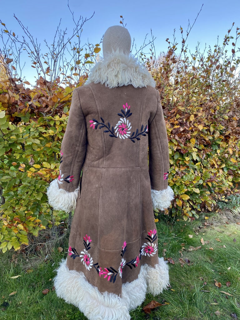 Suzani Embroidered Shearling Trimmed Coat Afgan Coat Vintage 