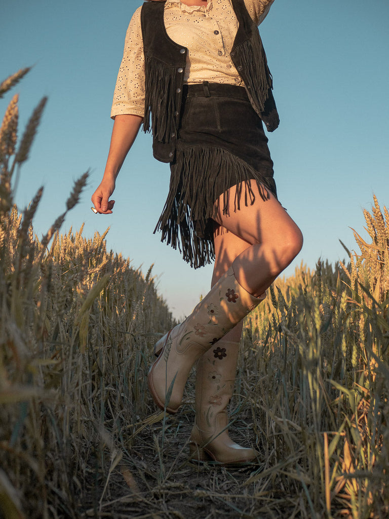 Camel booties with outlet heel