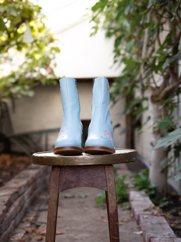 Flower Ankle Boots Blue