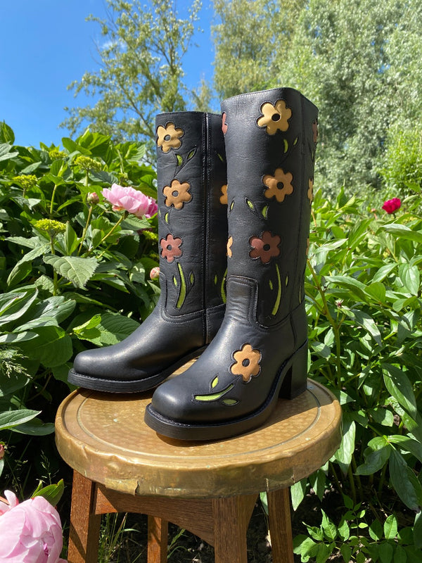 Floral Boots Black Brown