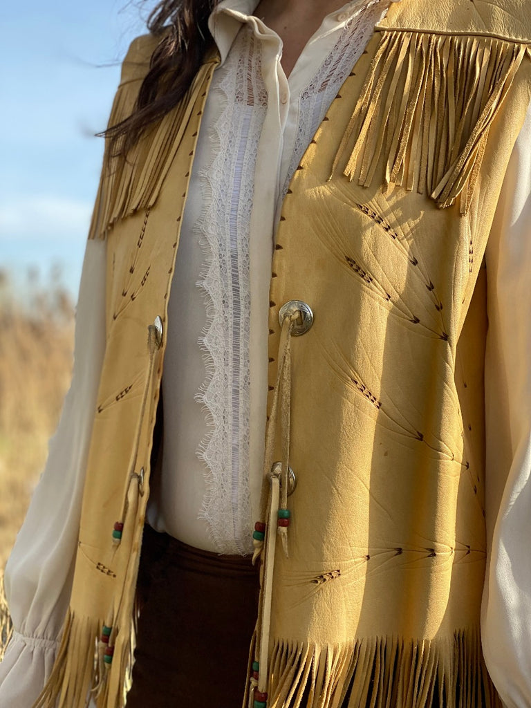 fringed western leather waiscoat